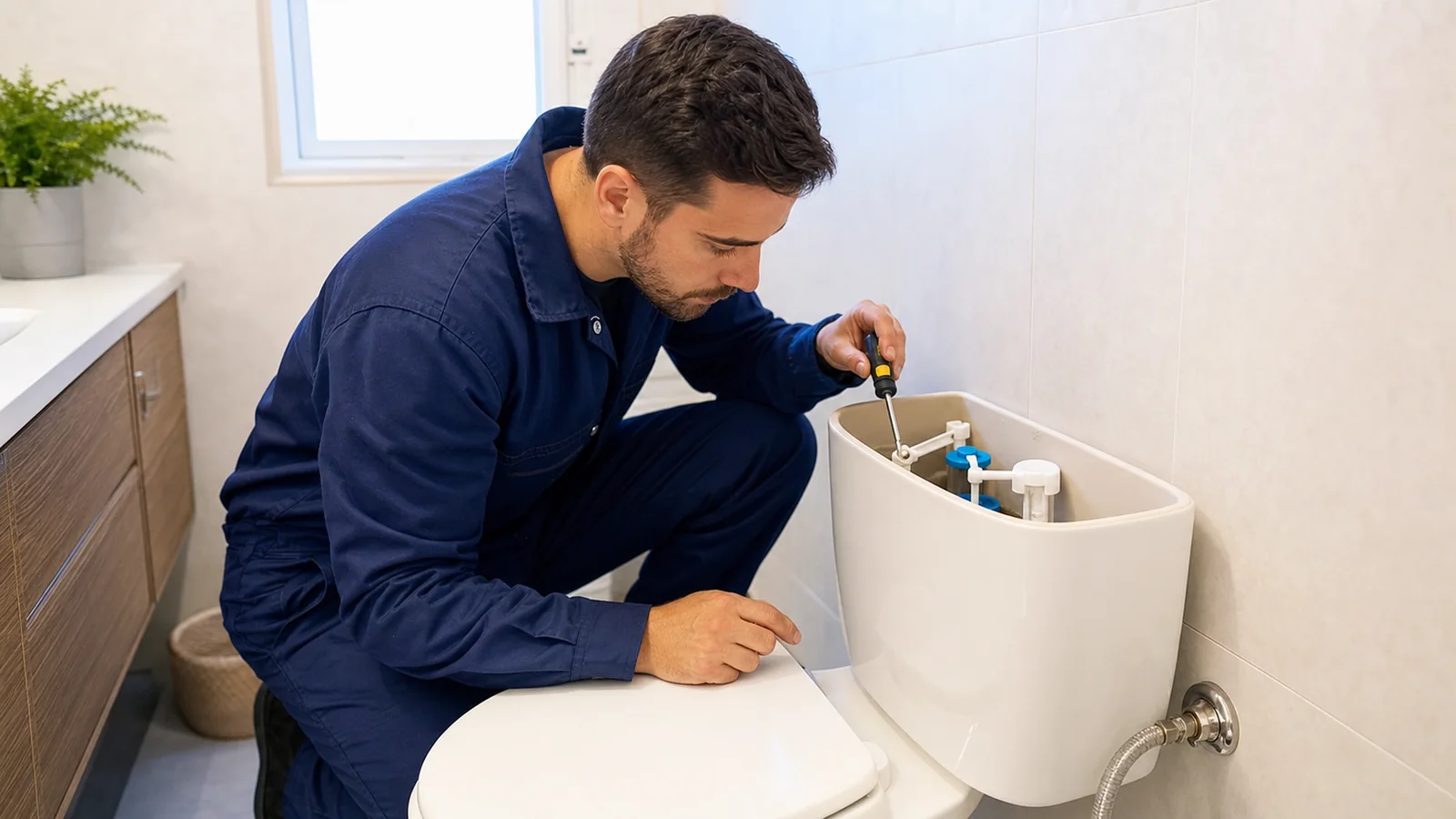 Cisterna y sanitario para una solicitud de fontanería